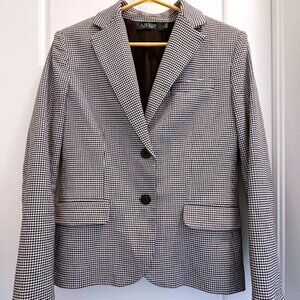 Ralph Lauren Women's Size 8 Black White Cotton Houndstooth Jacket Blazer Classic